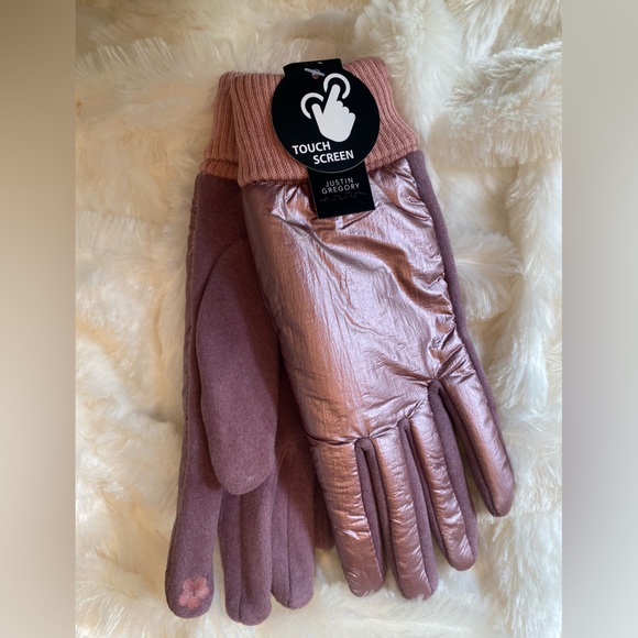 🩷LOVEisWARM PUFFER 🌸Iridescent Pinky Mauve Knit Cuff Gloves🩷 - Picture 7 of 12